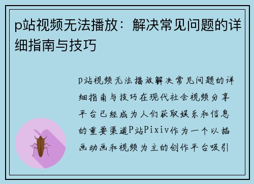 p站视频无法播放：解决常见问题的详细指南与技巧